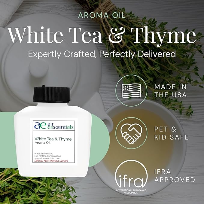 White Tea & Thyme Aroma Oil, Essential Oils Blend for Diffusers & Scent Machines, Rose Petals, Thyme & Balsam, Aromatherapy, Cold Air Diffuser Compatible, 100 mL