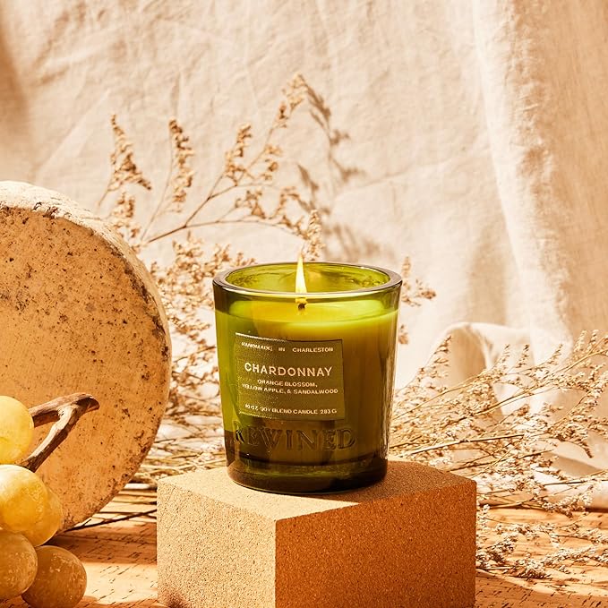 Rewined - Premium Chardonnay Scented Candles, 10 oz. - Velvety Smooth, Smoky Scented with Notes of Orange Blossom, Yellow Apple & Sandalwood - Non Toxic Candles
