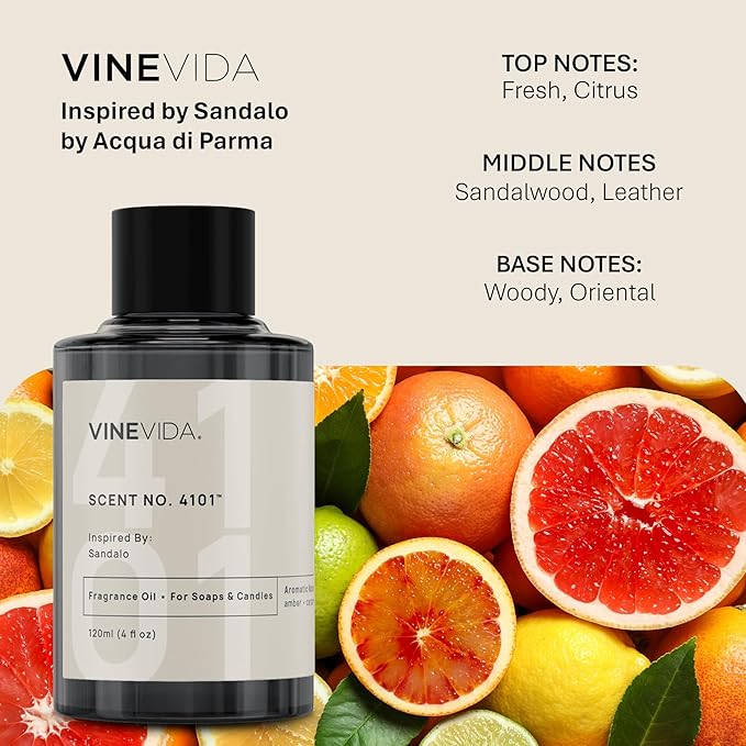 VINEVIDA [10mL] Sandalo Fragrance Oil for Candle Making - Natural Candle Oil Scents - Soap Making Essential Oil - Made in USA