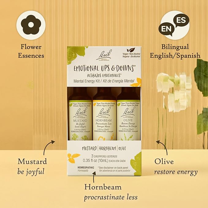Bach Original Flower Remedies, Emotional Ups & Downs Trio Kit, for Mental Energy (Non-Alcohol Formula), Natural Homeopathic Flower Essence, Vegan, 3 x 10mL Droppers