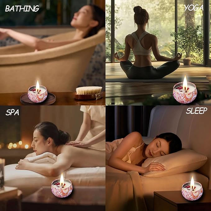 Aromatherapy Candle Gift Set – 4 Pack Soy Wax Candles, Lavender, Lemon, Vanilla & White Peach – Meditation Candle Set for Relaxation, Christmas Gifts, Home Décor & Travel，Gift Set Candles Women
