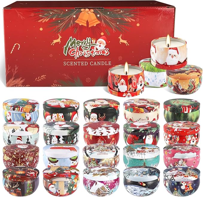 24 Pack Christmas Scented Candles Set for Home, Relaxing Stress Relief, Aromatherapy - Natural Soy Wax and Fragrance - Gifts for Women, Mom, Best Friend, Wife, Birthday