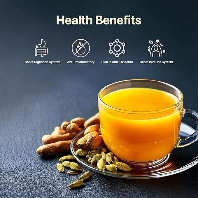 BLUE TEA - Turmeric Tea - Cardamom - 30 Count - Praymid Plant Based Tea Bag | CURCUMIN RICH - HERBAL BLEND | Herbal Tea - Caffeine Free - Gluten Free - Earthy Flavor | Reusable Tin Pack