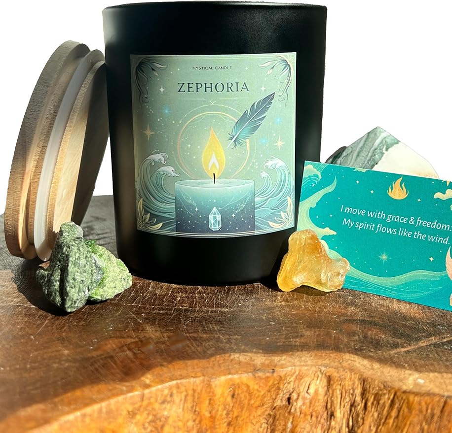 Wick & Whisper - Zephoria Ritual Candle — Eucalyptus & Sea Salt Aromatherapy Soy Candle for Energy Healing, Spiritual Cleansing, Morning Resets | 10 oz Matte Black Jar