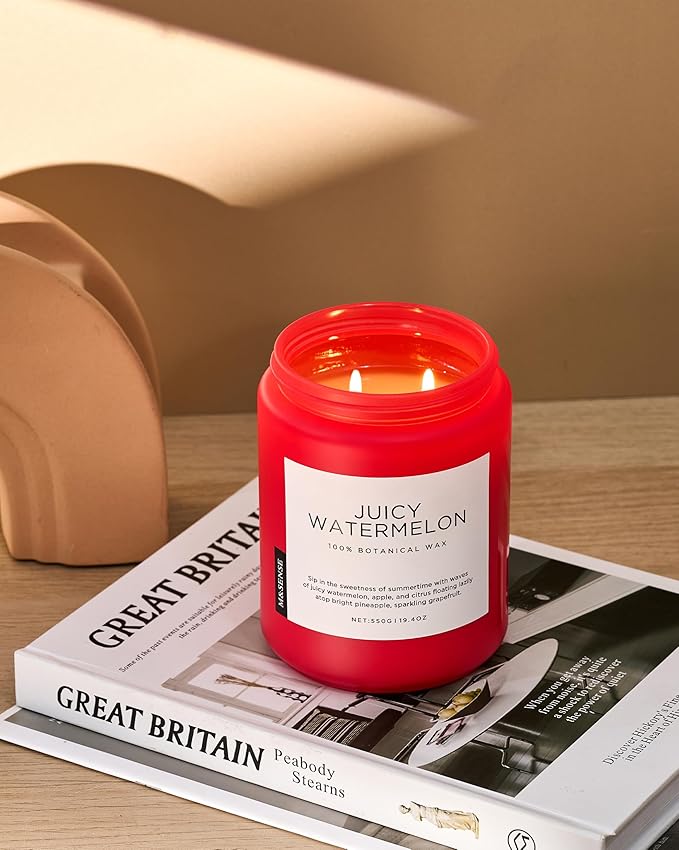 M&SENSE Juicy Watermelon Scented Candle, 19.4oz 110 Hours Clean Non Toxic Natural Soy Wax Long Lasting Candle for Women Men, 2 Wick Fruit Scent Home Fragrance Home Decor for Housewarming Gifts