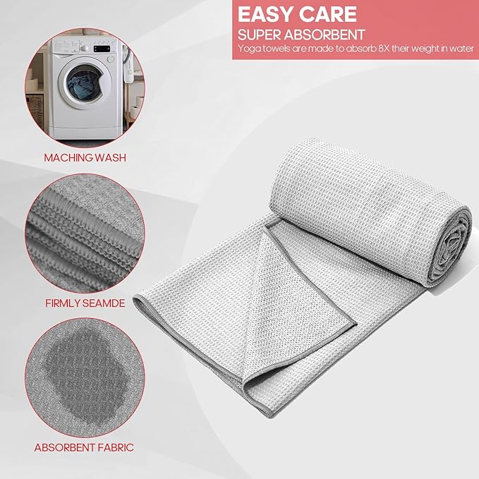 WUOXPM 1 Pack Hot Yoga Towel with Grip Dot, Stickyfiber Non-Slip Yoga Mat Towel, Microfiber Absorbent Microfiber for Hot Yoga, Bikram, ilates, Exercise, Fitness