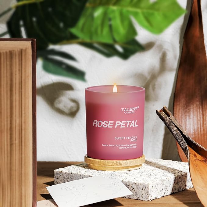 Candles for Home Scented, Natural Soy Wax, Scented Candle Stress Relief and Relaxation, Sweet Peach & Rose, Medium Jar, Ideal for Home and Bedroom Decor