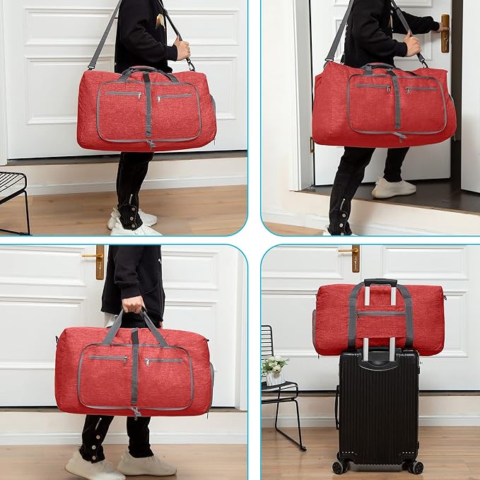 Vomgomfom 65L/85L/115L Foldable Travel Duffle Bag, Lightweight Checked Luggage with Shoe Compartment, Water-Resistant Weekender Overnight Bag for Men & Women