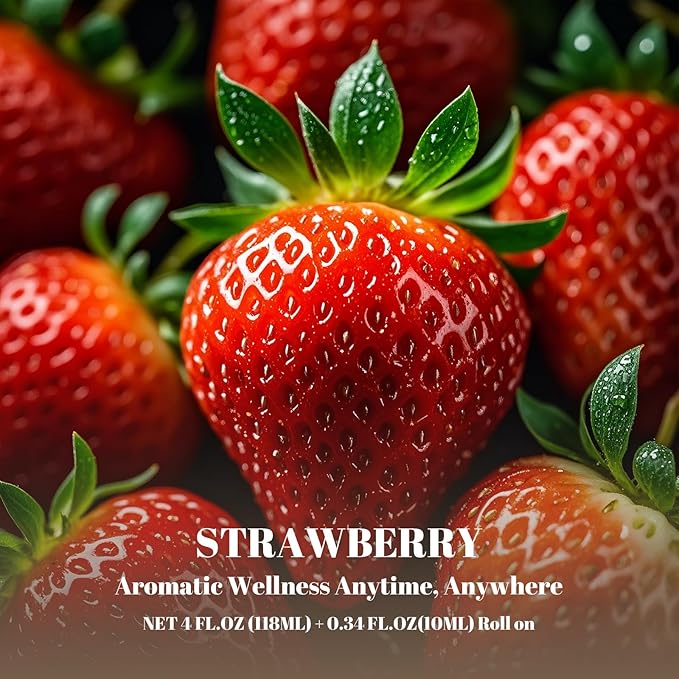 Strawberry Essential Oil (4 fl.oz Bottle + 0.34 fl.oz Roll-On) — Strawberry Oils for Aromatherapy, Diffusers, Humidifiers, Home fragrances, DIY Skincare, Candle, Soap Making, Relaxation, Yoga
