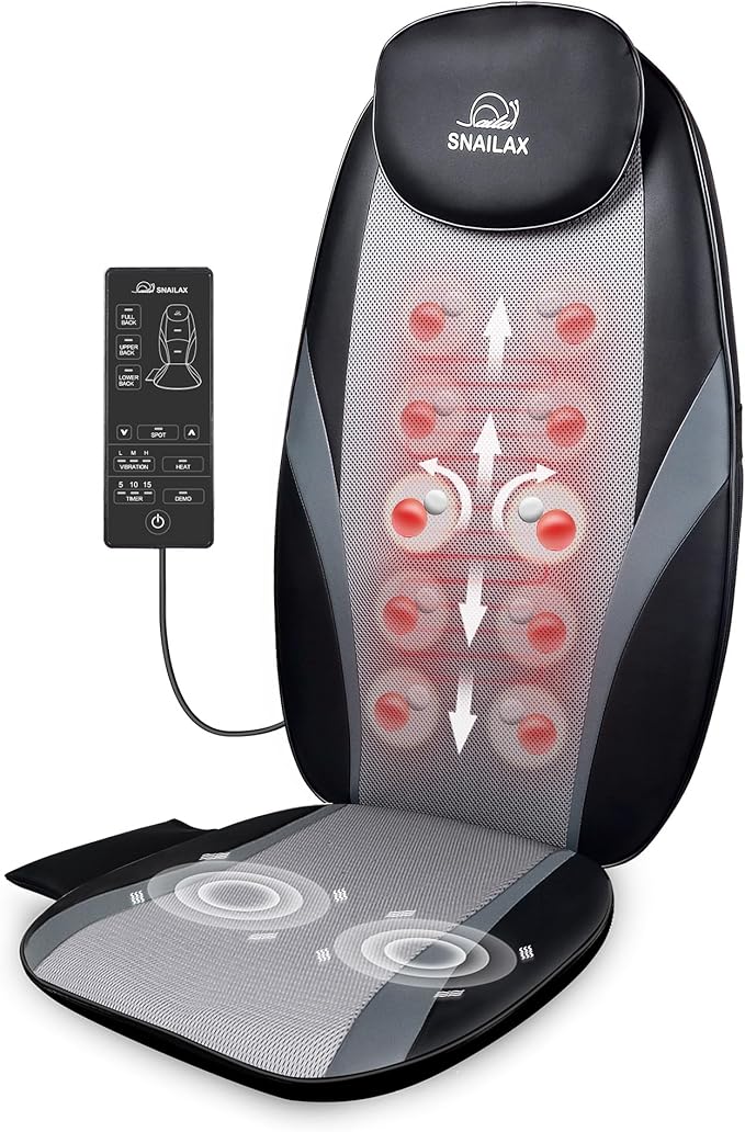 Snailax Shiatsu Massage Cushion with Heat Massage Chair Pad Kneading Back Massager for Pain Relief Deep Tissue 3D Roller Travel Up/Down to Relax Tense Muscle, Office Home Use