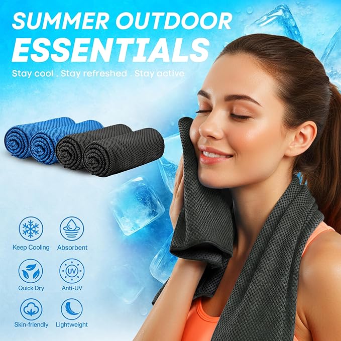 UZIPIN 4 Pack Cooling Towels (40"x 12"), Soft Breathable Gym Towels, Outdoors Ice Towel for Neck and Face, Camp Essentials Microfiber Sweat Towels for Gym, Run, Yoga, Workout, Travel, Climb