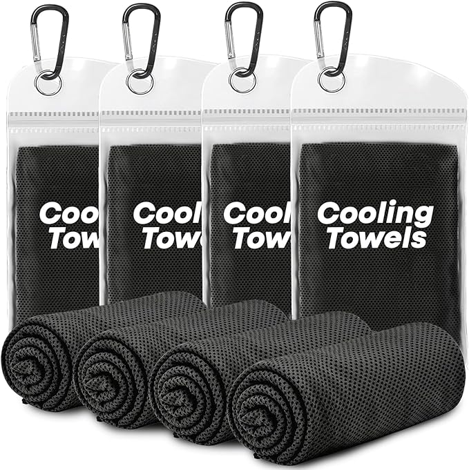 UZIPIN 4 Pack Cooling Towels (40"x 12"), Soft Breathable Gym Towels, Outdoors Ice Towel for Neck and Face, Camp Essentials Microfiber Sweat Towels for Gym, Run, Yoga, Workout, Travel, Climb