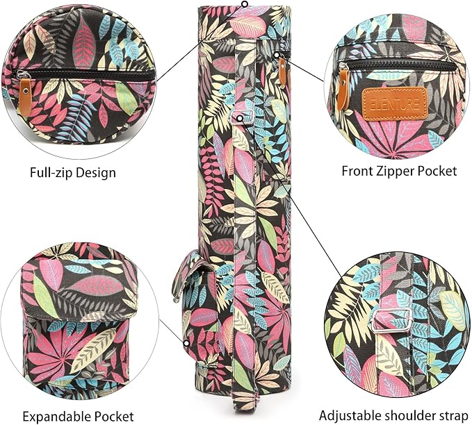 ELENTURE Canvas Yoga Mat Bag with Adjustable Strap & Pockets, Full-Zip Travel Gym Tote for Women & Men, Fits 1/4" & 1/3" Thick Mats, Lightweight Carrier for Yoga, Workout, Outdoor Use