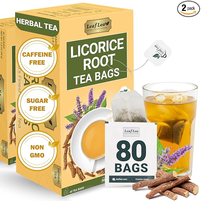 LeafLea 80 Licorice Root Tea Bags, Pure Licorice Spice Tea, Naturally Sweet, Te De Regaliz Herbal Gently Supports Relaxation and Digestive Comfort, Nutrient-Rich, Vegan, Sugar- free, Caffeine Free