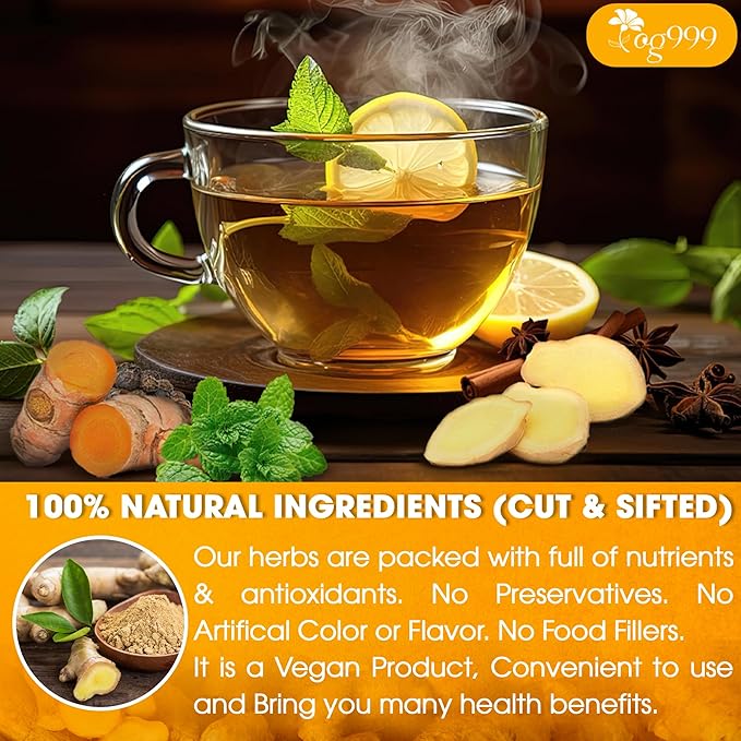 TOG999, 6oz/100 cups Anti-Inflammaheb Loose Leaf Tea | 100% Natural Blend of Ginger, Turmeric, Peppermint, Black Pepper & Cinnamon | Caffeine-Free, Sugar-Free, Gluten-Free, Vegan, Handcrafted