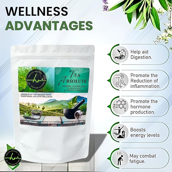 Tea Absolute AlkaBlend – Organic Alkaline Herbal Tea for Detox, Digestion, Immunity & Energy Support – 20-Herb Dr. Sebi–Inspired Loose Leaf Blend – Liver & Kidney Cleanse, Anti-Inflammatory, Caffeine-Free, Vegan, Non-GMO