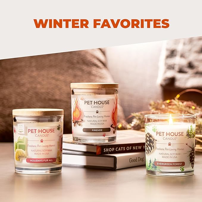 Pet House Candle Plant-Based, Clean Burning Long Lasting Scented Pet Odor Candle for Home - Evergreen Forest