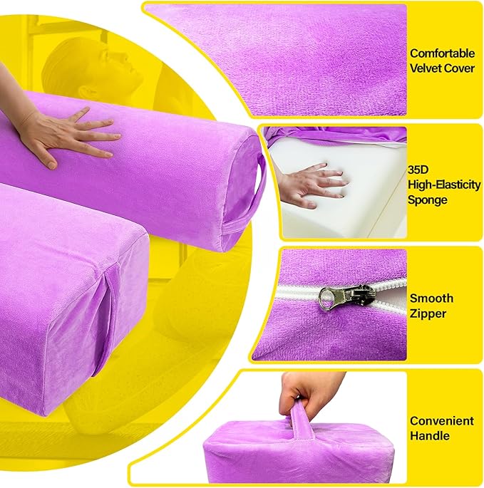 JZHLLA 2 PCS Yoga Bolster Pillow for Restorative Yoga, High Density Foam Meditation Bolster with Washable Velvet Cover and Carry Handle Meditation Pillow Set with Round and Rectangular