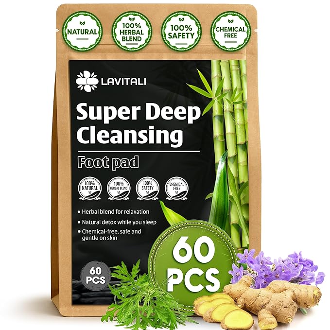 Lavitali, Bamboo Vinegar Foot Pads | 60 Pieces | Odor Control, Relaxation, Keep Warm for Soles| Breathable, Daily Natural Herbal Pads