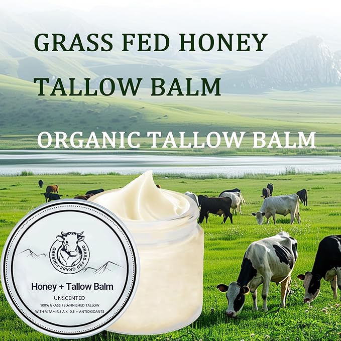 Grass Fed Honey & Tallow Balm, Grass Fed Beef Tallow Manuka Honey Cream, Miracle Tallow Balm Face and Body For Skin, Organic Moisturizing Cream Smooth Skin