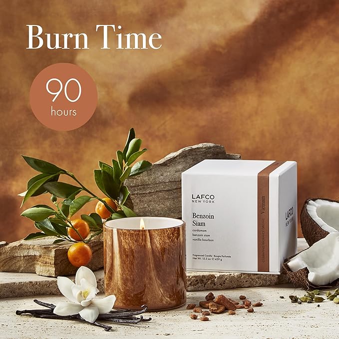 LAFCO New York Signature Candle, Benzoin Siam - 15.5 oz - 90-Hour Burn Time - Reusable, Hand Blown Glass Vessel - Made in The USA