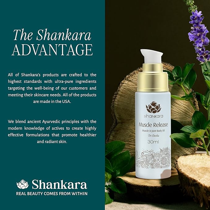 Shankara Muscle Relief Oil – Body Massage Oil for Sore Muscles and Joints with Arnica, Boswelia & Sweet Birch – Gua Sha, Ayurvedic Massage Therapy, Post Gym, Relaxation (30ml)