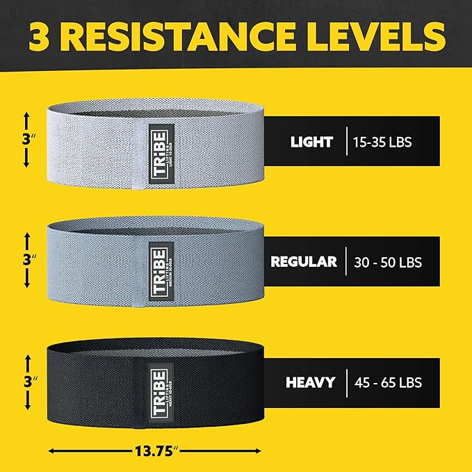 Tribe Lifting Fabric Resistance Bands for Legs - Workout Bands Resistance Bands for Men and Women - Booty Bands for Working Out - Exercise Bands Resistance Bands Set - Elastic Bands for Exercise