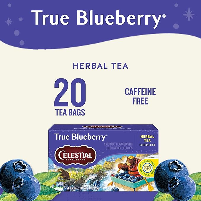 Celestial Seasonings True Blueberry Herbal Tea Bags, Caffeine Free, 20 Bags Box (Pack of 6)