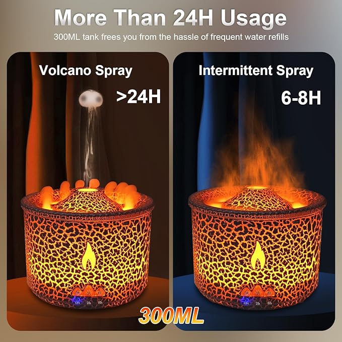 Essential Oil Diffuser, Volcano Aromatherapy Diffuser for Home, 300ml Ultrasonic Scent Aroma Diffuser with Timer, Auto Shut- Off Volcano Humidifier for Room
