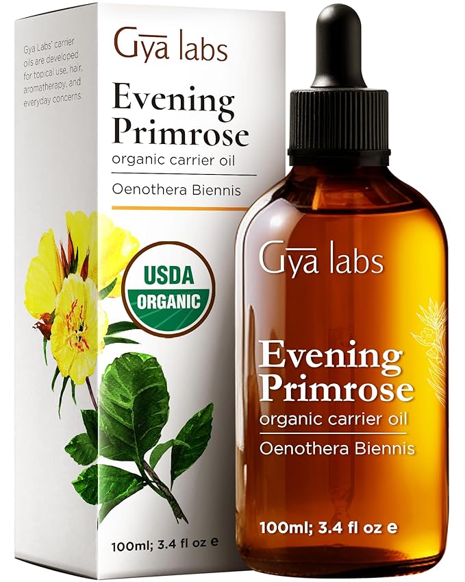 Gya Labs Evening Primrose Oil - 3.4 Fl Oz - Carrier Oil for Hair, Skin, Face, Scalp & Body Massage