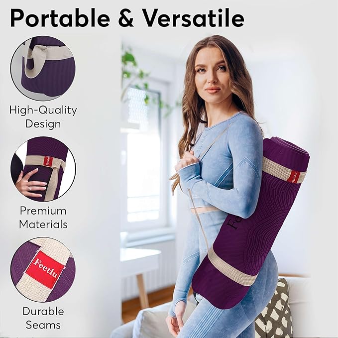 Feetlu Extra Thick 12mm Exercise Mat – Non-Slip, Joint-Friendly & Cushioned Fitness Mat for Yoga, Pilates & Floor Workouts – Durable, Supportive & Includes Feetlu Classic Strap