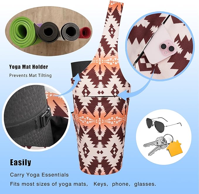 Yoga Mat Bag - Large Opening Long Tote Yoga Mat Carrier Holder Bag with Waterproof Wet Zipper Pocket and Drawstring Water Bottle Pocket - Yoga Bag Fit Most Size Mats