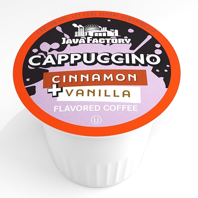 Java Factory Coffee Pods Vanilla Cream and Cinnamon Flavored Coffee for Keurig K Cup Brewers, Cappuccino, 40 Count