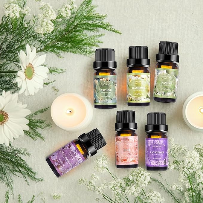 Auelife Floral Essential Oils Set - Valentines Day Gifts for Her, 6x10ml Rose, Jasmine, Lavender, Gardenia Pure Fragrance Oils for Diffuser, Candle Making, DIY Bath Bomb, Romantic Home Aromatherapy