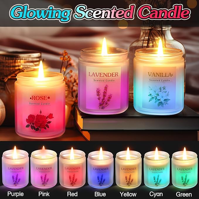 Valentine's Day Glowing Scented Candles with Sensor Light, Aromatherapy Candles Gifts for Women, Rose Vanilla Lavender Candle, Natural Soy Candle for Home Scented, Women Valentine Gift