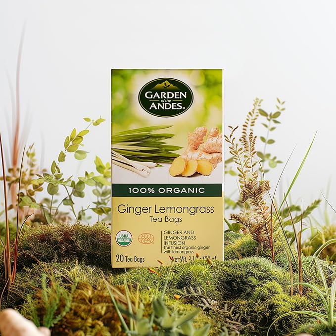 Garden of the Andes - Organic Ginger Lemongrass Tea - 20 Tea Bags/Box, Pack of 6 (120 ct.) - Caffeine-Free Herbal Infusion - Supports Digestive Wellness & Calming Comfort