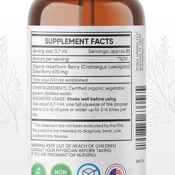 Hawthorn Berry Liquid Extract | Alcohol-Free, Vegan, Non-GMO, Gluten-Free | 2 oz Liquid Herbal Organic Tincture