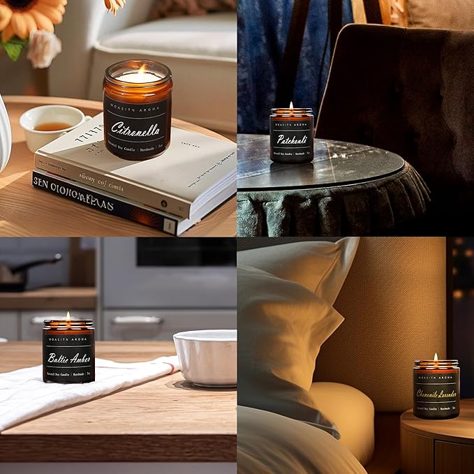 MOASITN Pine Wood Heavenly Scented Candles for Home| Organic Soy Aromatherapy candel| Handmade Long Lasting Jar Candles Gift for Women,Men as Birthday,Housewarming,Autumn,Relaxing Gifts| 7oz