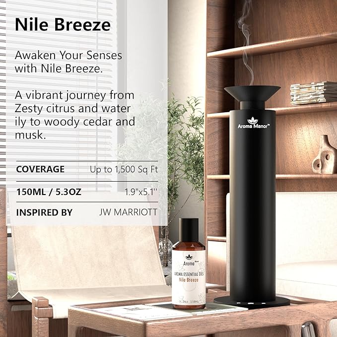 Aroma Essential Oil Blend - Nile Breeze - Hotel Fragrance Oil for Aromatherapy Diffuser Machine, Citrus Jasmine & Cedarwood, Elevate Large Room with Air Fresheners - 5.3fl oz