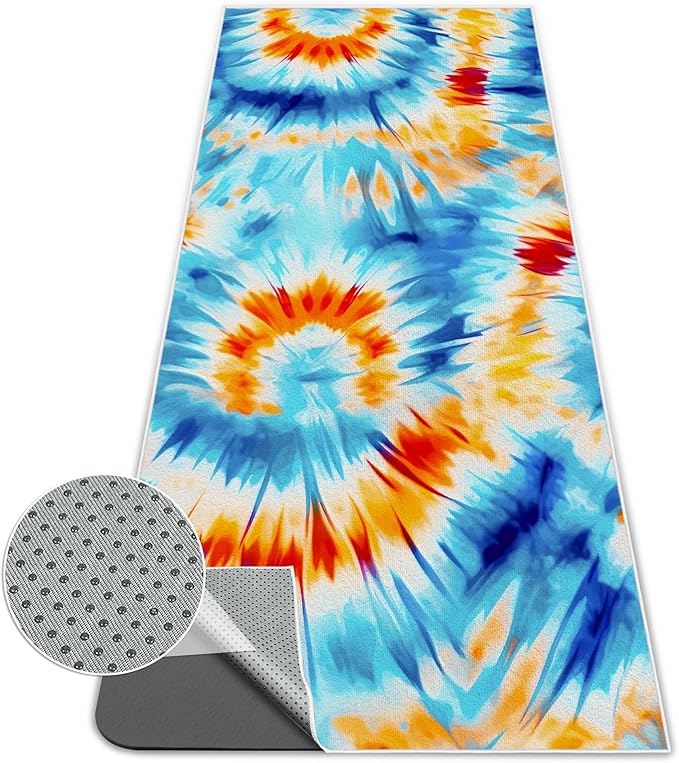 alissgorat Yoga Mat Towel,Hot Yoga Towel High-Definition Pattern,Machine Washable with Ultra-Absorbent Yoga Towels for Hot Yoga Non Slip for Fitness,Exercise,Pilates,72 x 27 in,Blue& Orange