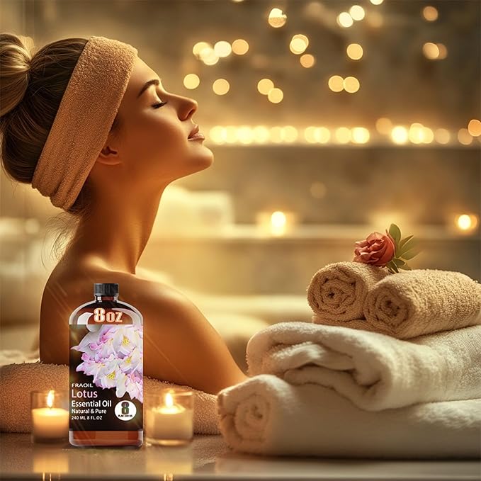 Lotus Essential Oil, Lotus Oil 8 Fl Oz 240ML for Diffuser Humidifier Yoga Cleaning DIY Candle Soap Making Perfume Gift for Women Essential Oils