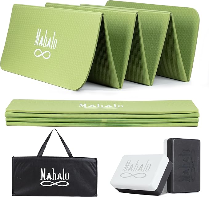 Foldable Yoga Mat + Carry Bag, 6mm 7-fold Workout Mat, Easy to Store, Anti-Slip Folding Exercise Mat for Yoga, Pilates, Home Workouts, and Floor Exercises