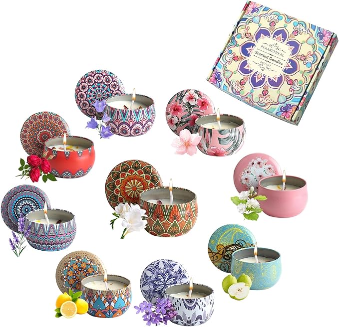 9-Piece Scented Candles for Home │ Soy Wax Aromatherapy Set with Lavender, Rose, Jasmine, etc. Plant Essential Oils & Dried Flowers │ Birthday Gifts for Women, Yoga, Mother's Day,Relaxation & Healing