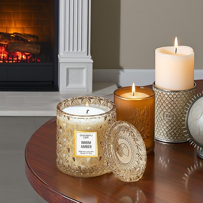 Chloefu LAN Amber Candles, Luxury Candle for Home Scented, Long Burning Time, Holiday Gifts, All Natural Soy Wax Decorative Candles, Scented Candle Gifts for Men&Women, 8.1oz