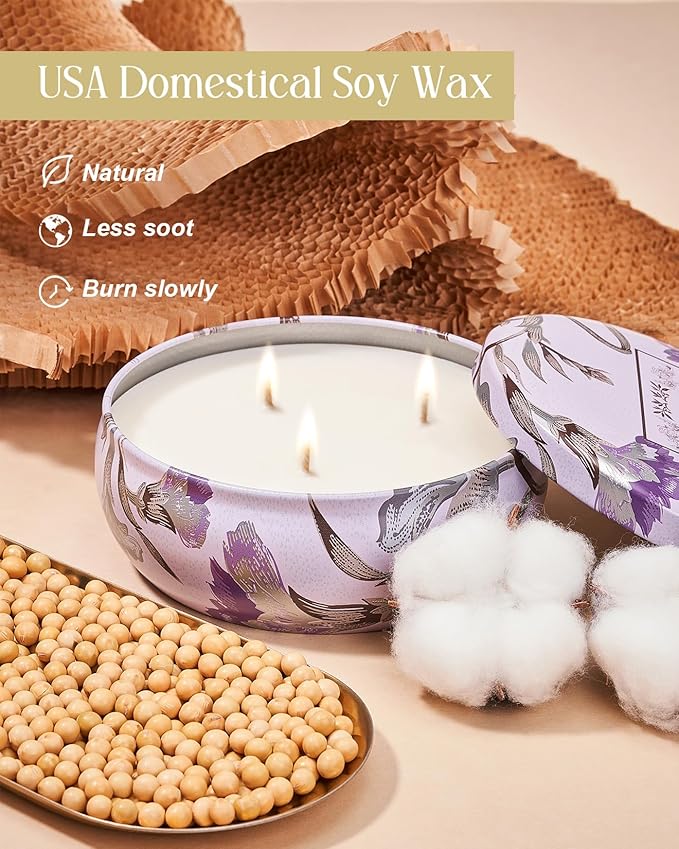 M&SENSE Citrus Berry Scented Candles Large 3 Wick Soy Tin Candle, Over 40 Hour Burning Time, 100% Natural Vegan Wax Relaxing Aromatherapy Aesthetic Candle Gift for Women Men