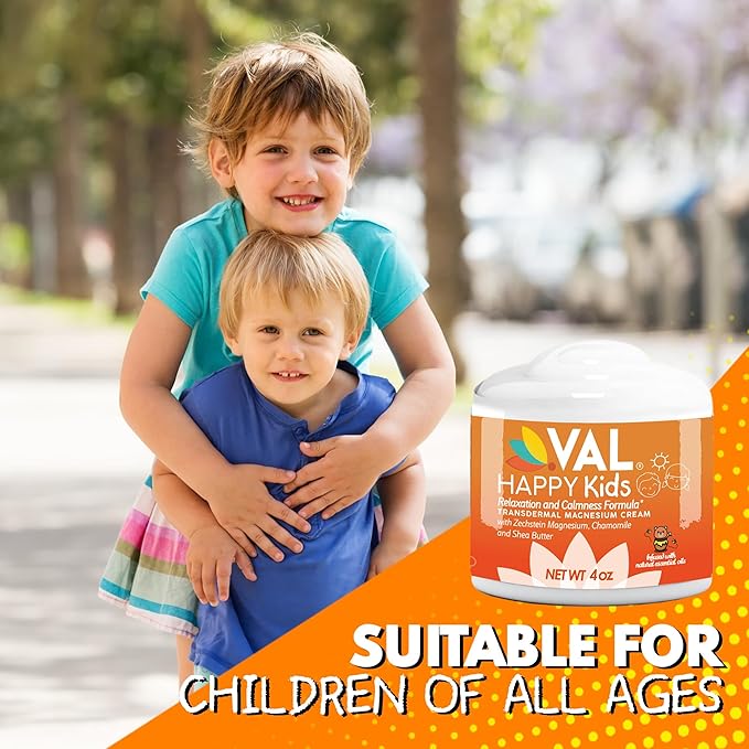 VAL Magnesium Cream for Kids | Relaxation for Daytime & Bedtime Routine | Gentle Zechstein Magnesium Chloride | Calm & Mood Support | with Chamomile, Shea Butter & Essential Oils | USA Made | 4oz