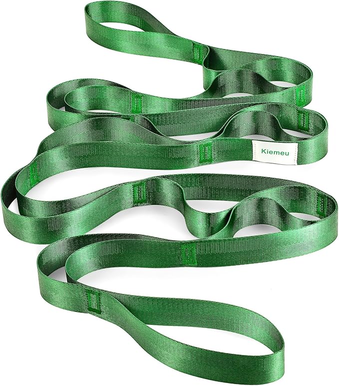 Kiemeu Stretch Strap With Loops For Physical Therapy, Yoga Straps For Stretching With Loops, Non-elastic Leg Straps For Knee Rehab, 8 ft Long x 1.2 inch Wide