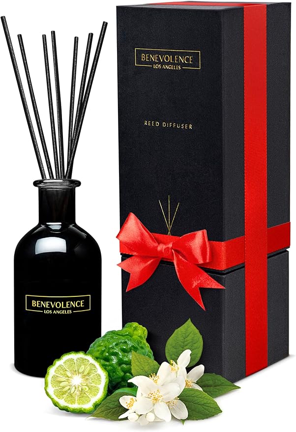 Benevolence LA Reed Diffusers for Home, Bergamot & Jasmine Relaxing Fragrance | Aromatherapy Reed Diffuser Sticks with Gift Box, Scented Sticks for Bathroom | Home Décor