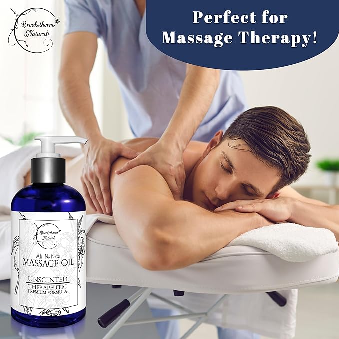 Unscented Massage Oil for Massage Therapy – 100% Natural Body Oil with Sweet Almond, Grapeseed & Jojoba for Premium Glide – Pure Carrier Blend for Aromatherapy – Brookethorne Naturals
