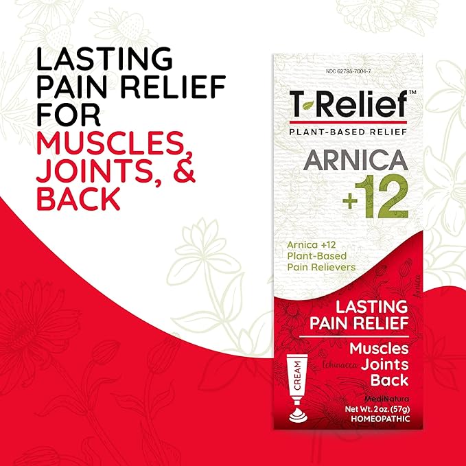 MediNatura T-Relief Extra Strength Discomfort Relief-Naturally-Soothing Cream That Supports Sore Joints-Stiffness & Body Ache Aid-Homeopathic Herbal Rub-Fast-Absorbing & Non-Sticky Lotion - 2 oz